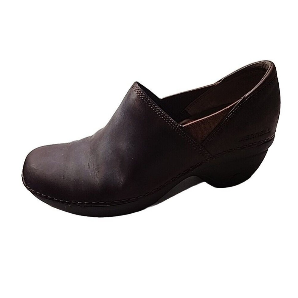 MERRELL Leather Performance Footwear Platform Slip On Clog Shoes Womens Size 6.5